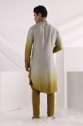 Olive Knot Embroidered Nehru Jacket Set