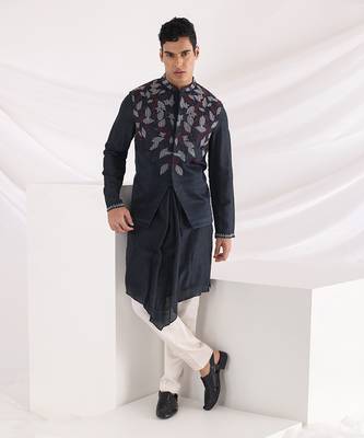 Midnight Blue Autumn Nehru Jacket Set 1