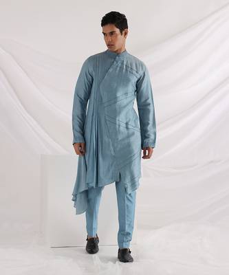 Blue Zeus Pleated Kurta Set 1
