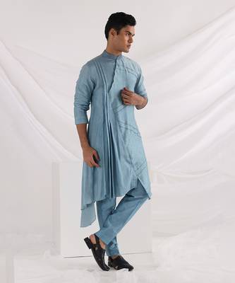 Blue Zeus Pleated Kurta Set 2