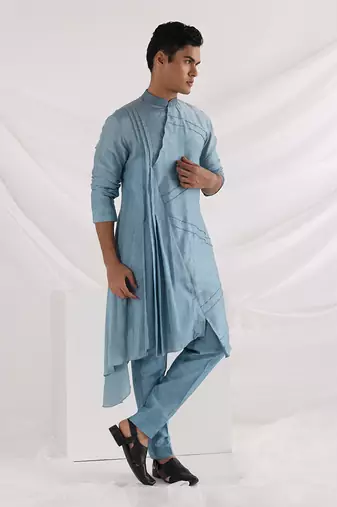 Blue Zeus Pleated Kurta Set