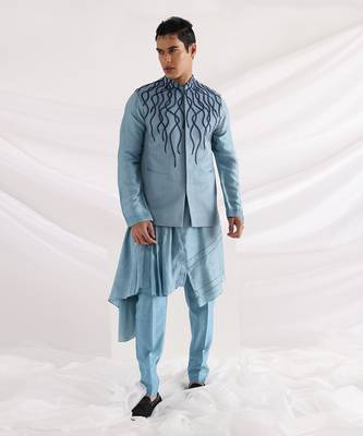 Blue Wave Nehru Jacket Set 1