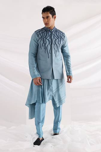 Blue Wave Nehru Jacket Set