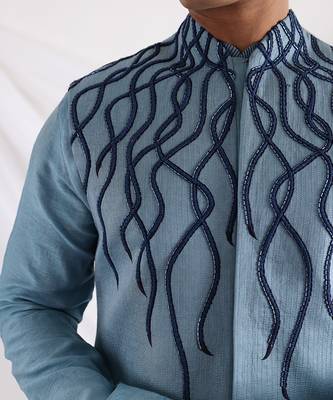 Blue Wave Nehru Jacket Set 2