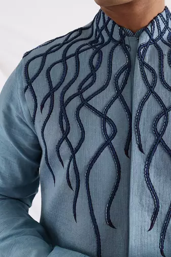 Blue Wave Nehru Jacket Set