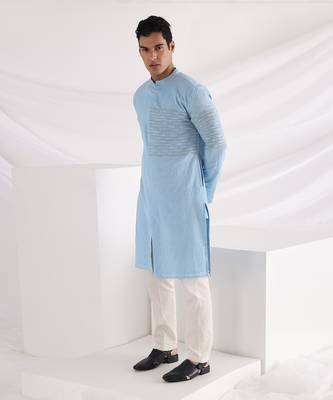 Sky Blue Caspian Corded Kurta Set 2