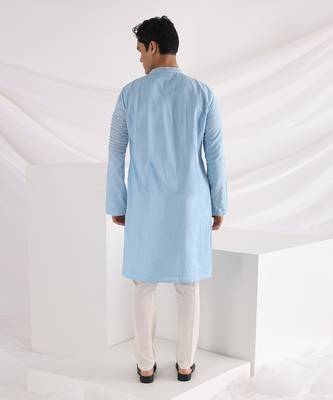 Sky Blue Caspian Corded Kurta Set 3