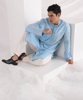 Sky Blue Caspian Corded Kurta Set 4
