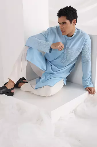 Sky Blue Caspian Corded Kurta Set