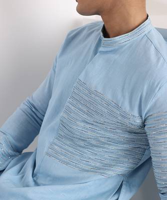 Sky Blue Caspian Corded Kurta Set 5