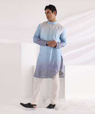 Blue Avel Ombre Nehru Jacket Set 1