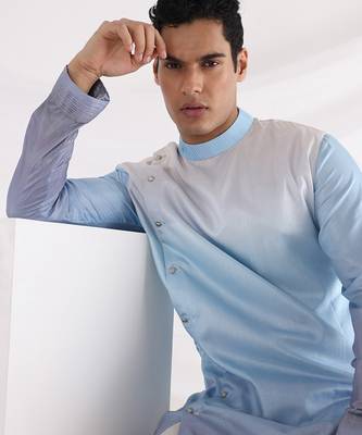 Blue Avel Ombre Nehru Jacket Set 3