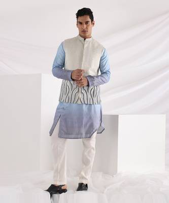 Blue Avel Ombre Nehru Jacket Set 4
