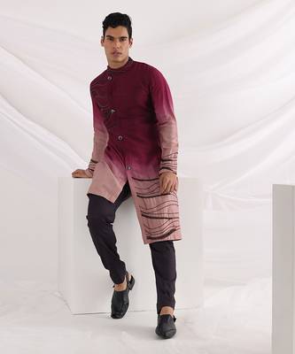 Magenta Carmine Corded Kurta Set 2
