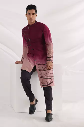 Magenta Carmine Corded Kurta Set