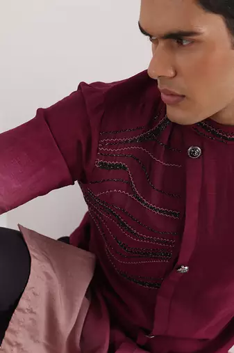 Magenta Carmine Corded Kurta Set