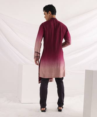 Magenta Carmine Corded Kurta Set 4