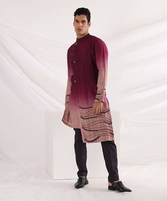 Magenta Carmine Corded Kurta Set 5