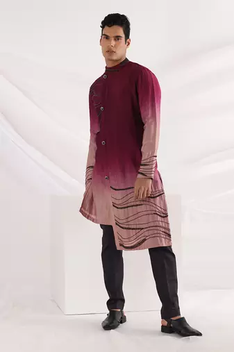 Magenta Carmine Corded Kurta Set