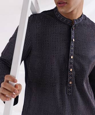 Midnight Blue Threadwork Kurta Set 4