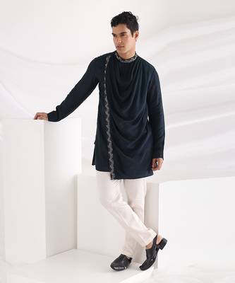 Navy Cowl Kurta Set 1