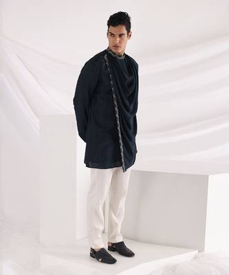 Navy Cowl Kurta Set 2