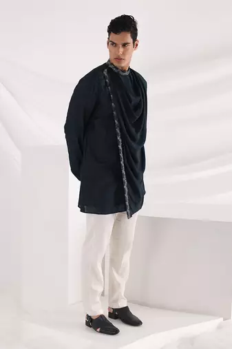 Navy Cowl Kurta Set