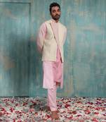 Flax And Salmon Pink Advaith Nehru Jacket Set