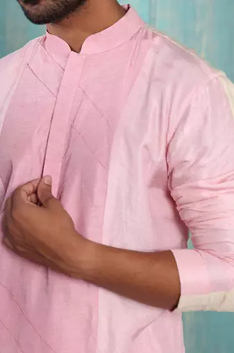 Flax And Salmon Pink Advaith Nehru Jacket Set