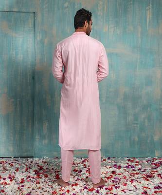 Flax And Salmon Pink Advaith Nehru Jacket Set 7
