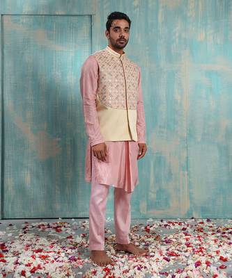 Beige Kryta Nehru Jacket Set 2