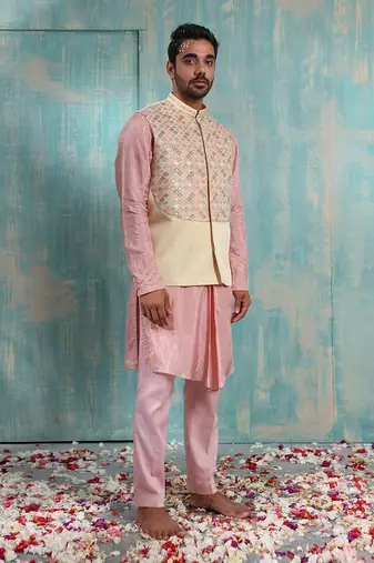 Beige Kryta Nehru Jacket Set