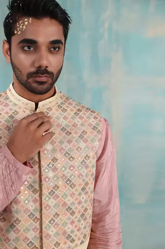 Beige Kryta Nehru Jacket Set