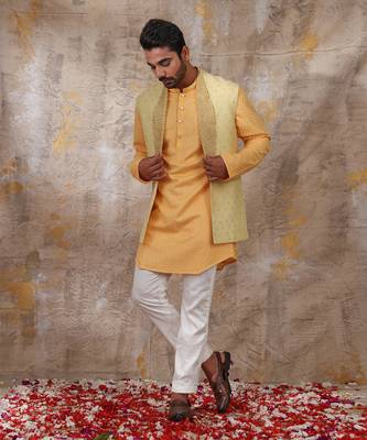 Yellow Suvan Nehru Jacket Set 1