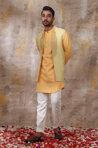 Yellow Suvan Nehru Jacket Set