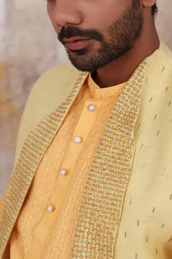 Yellow Suvan Nehru Jacket Set