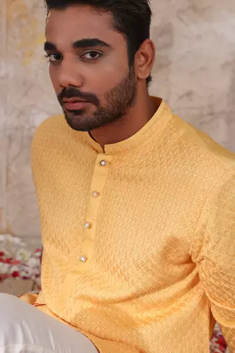 Yellow Suvan Nehru Jacket Set