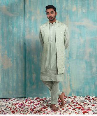 Pista Green Kavan Nehru Jacket Set 1