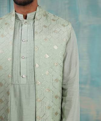 Pista Green Kavan Nehru Jacket Set 3