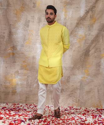 Yellow Dyutit Nehru Jacket Set 1