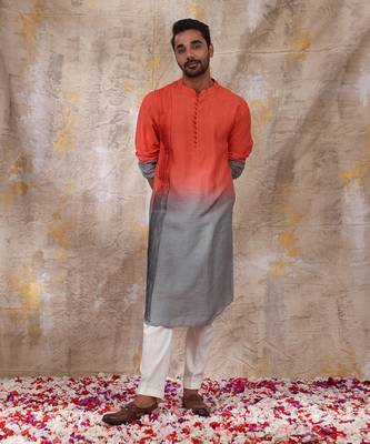 Orange And Grey Vihaan Kurta Set 1