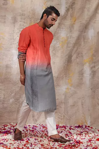Orange And Grey Vihaan Kurta Set