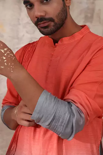 Orange And Grey Vihaan Kurta Set