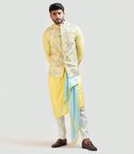 Yellow Silk Mirror Nehru Jacket Set