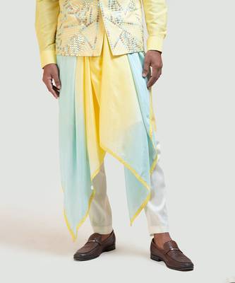Yellow Silk Mirror Nehru Jacket Set 4