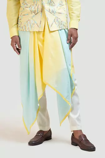 Yellow Silk Mirror Nehru Jacket Set