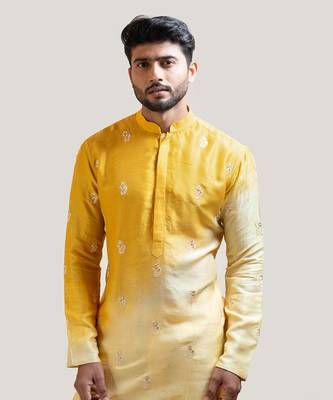 Ombre Yellow Embroidered Kurta Set 3