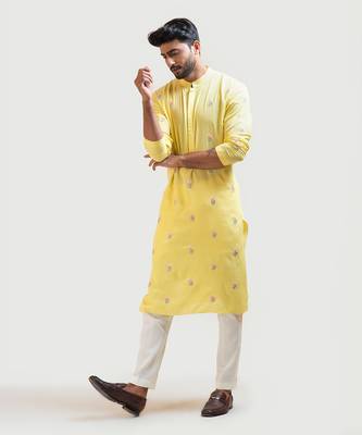 Yellow Floral Motif Kurta Set 2