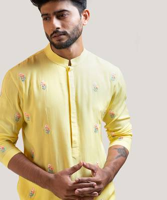 Yellow Floral Motif Kurta Set 3