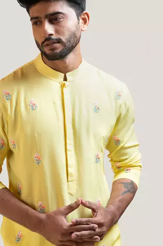 Yellow Floral Motif Kurta Set